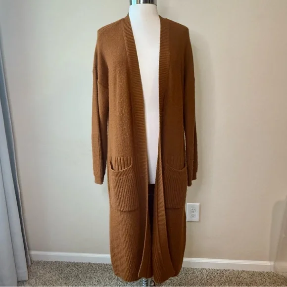 SANCTUARY Rust Long Cardigan Size Large Open Pockets - Picture 2 of 10